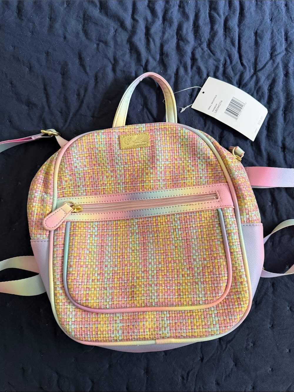 Betsey Johnson Luv Betsey Pastel Tweed Mini Backpack in Pink, Yellow, Blue